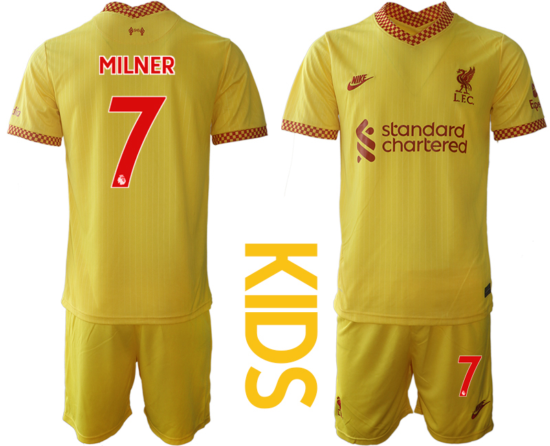 Youth 2021-2022 Club Liverpool Second away yellow #7 Soccer Jersey